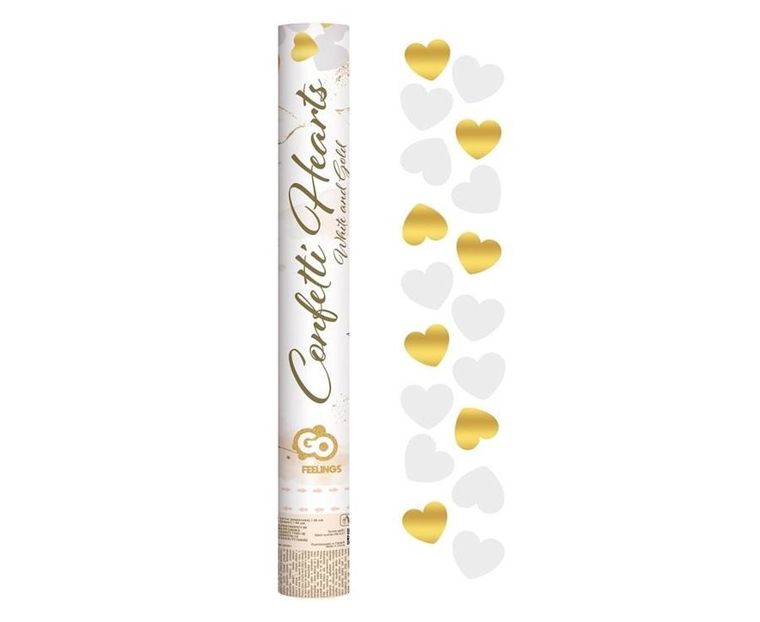 GoDan, konfetti pneumatyczne, serduszka, złote, białe, 40 cm