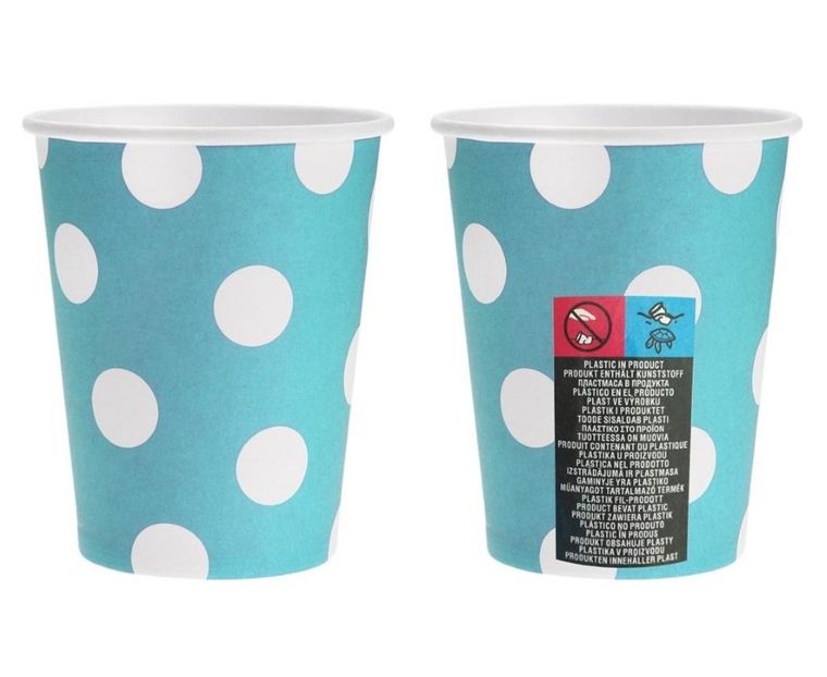 GoDan, kubeczki papierowe, groszki, błękitne, 270 ml, 6 szt.