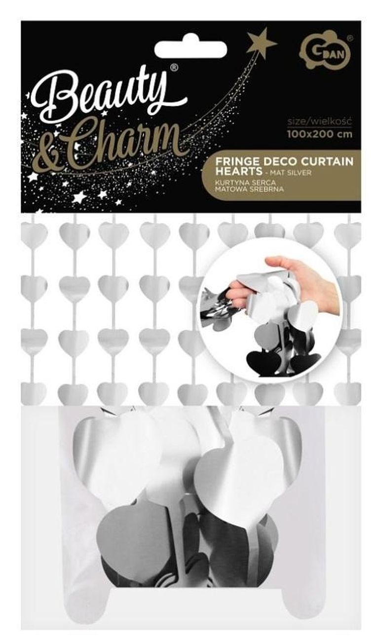 GoDan, kurtyna dekoracyjna, matowa, serca, srebrna, 100-200 cm