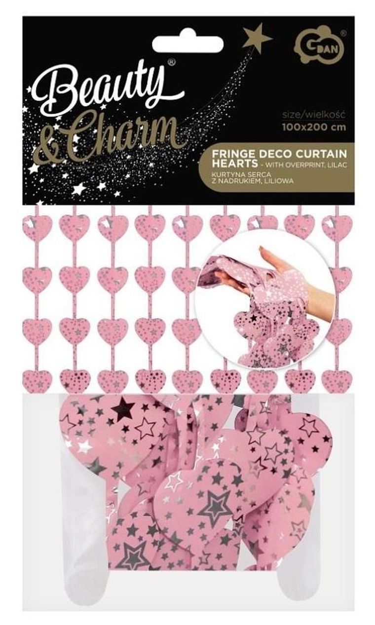 GoDan, kurtyna dekoracyjna, serca, liliowa, 100-200 cm