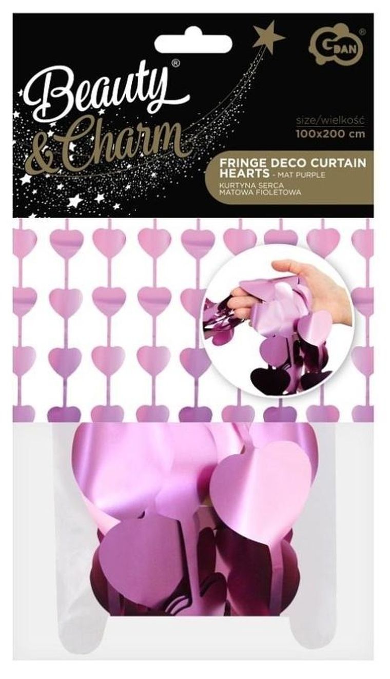 GoDan, kurtyna matowa, serca, fioletowa, 100-200 cm