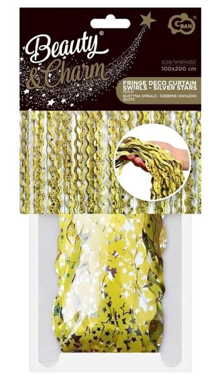 GoDan, kurtyna, złota, spirale, srebrne gwiazdki, 100-200