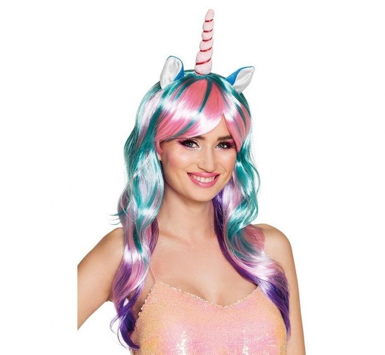 GoDan, magiczny jednorożec, kolorowa peruka z rogiem