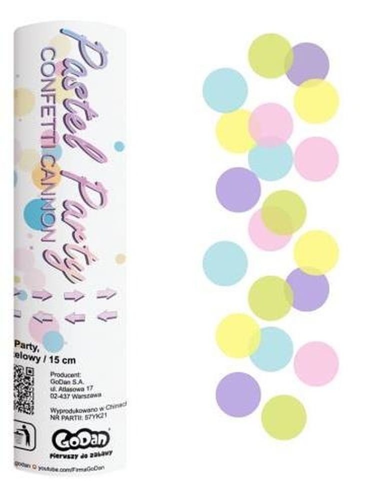 GoDan, Pastel Party, konfetti pneumatyczne, kółeczka, papierowe, pastelowe, 15 cm