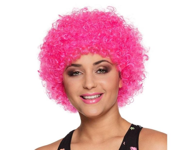 Godan, peruka afro, różowa