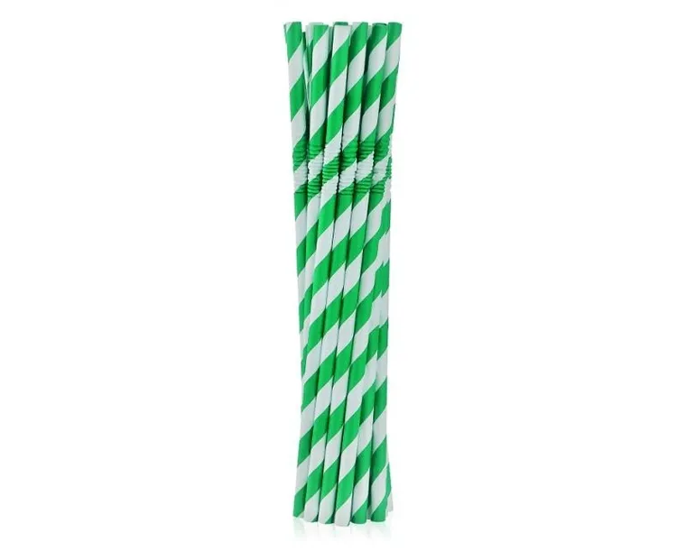 GoDan, słomki papierowe łamane, paski, zielone, 20 cm, 12 szt.