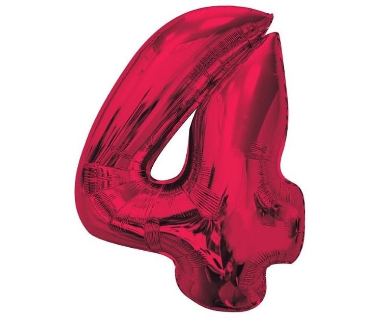 GoDan, Smart, balon foliowy, cyfra 4, czerwona, 92 cm