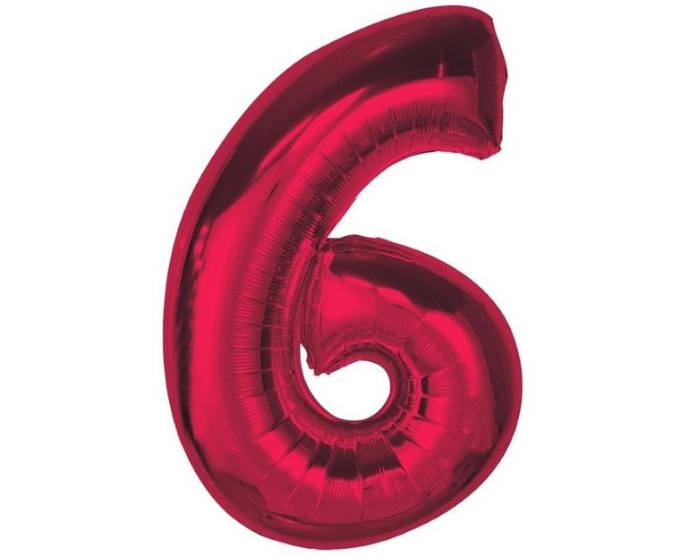 GoDan, Smart, balon foliowy, cyfra 6, czerwona, 92 cm