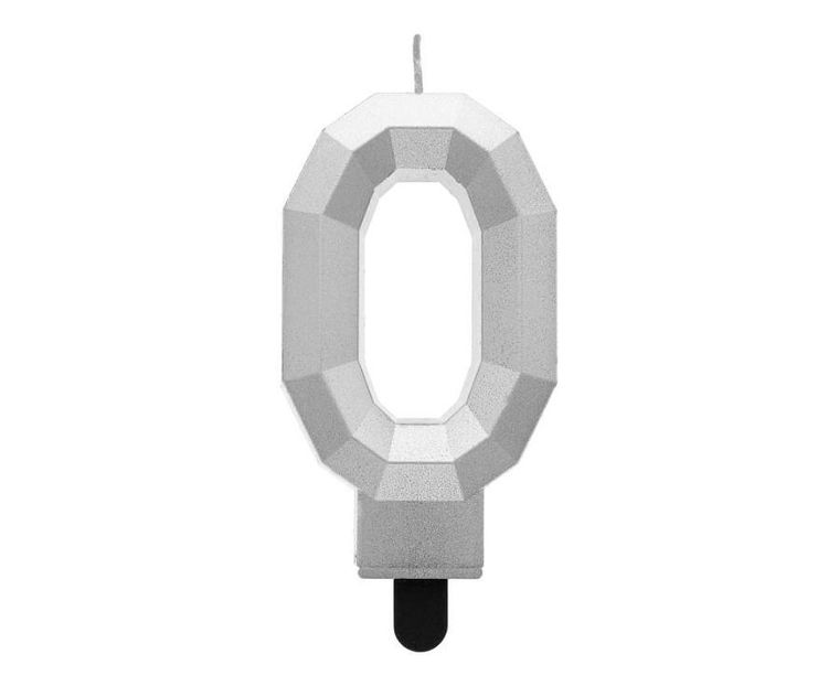 Godan, Świeczka cyferka 0, Diament metalik srebrny, 7,6 cm
