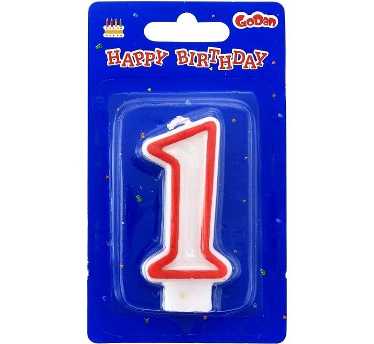 GoDan, świeczka cyferka 1, czerwony kontur