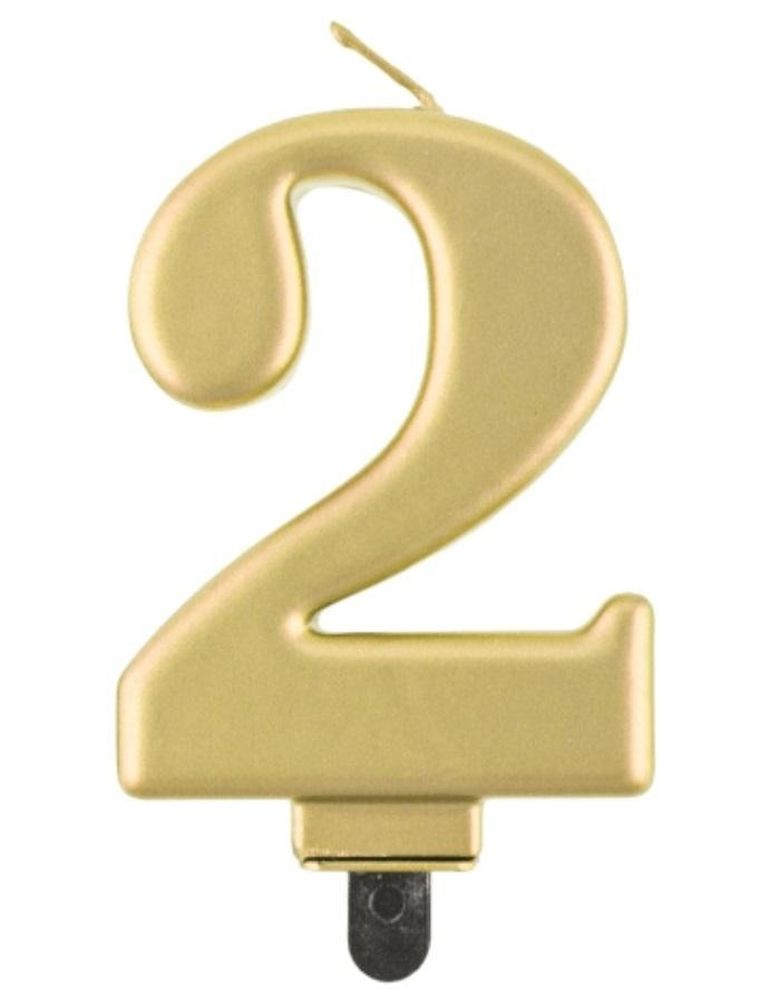 Godan, świeczka cyferka 2, Beauty&Charm metalik złota, 8 cm