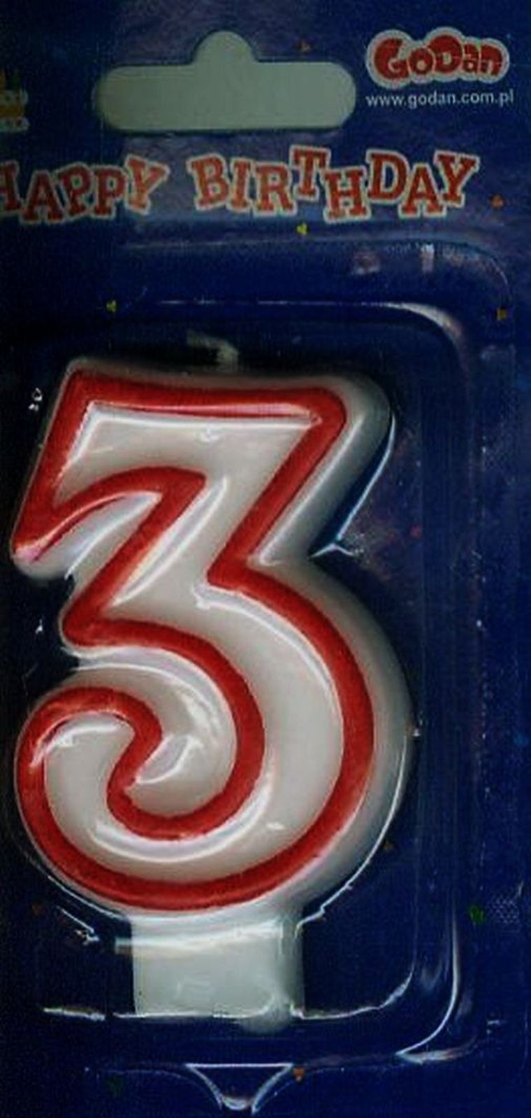 GoDan, świeczka cyferka 3, czerwony kontur