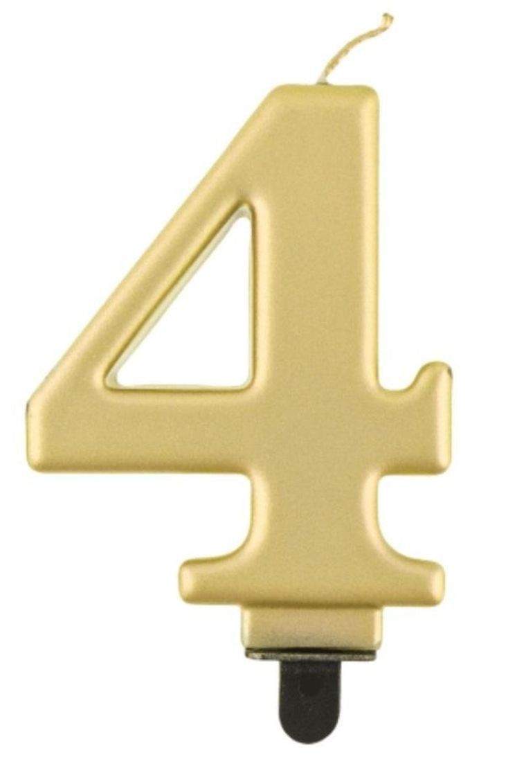 Godan, świeczka cyferka 4, Beauty&Charm metalik złota, 8 cm