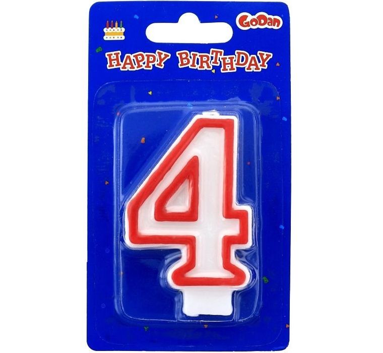 GoDan, świeczka cyferka 4, czerwony kontur