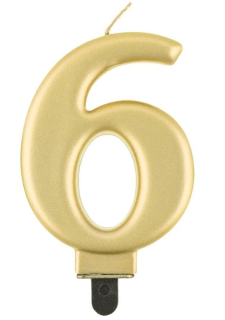 Godan, świeczka cyferka 6, Beauty&Charm metalik złota, 8 cm