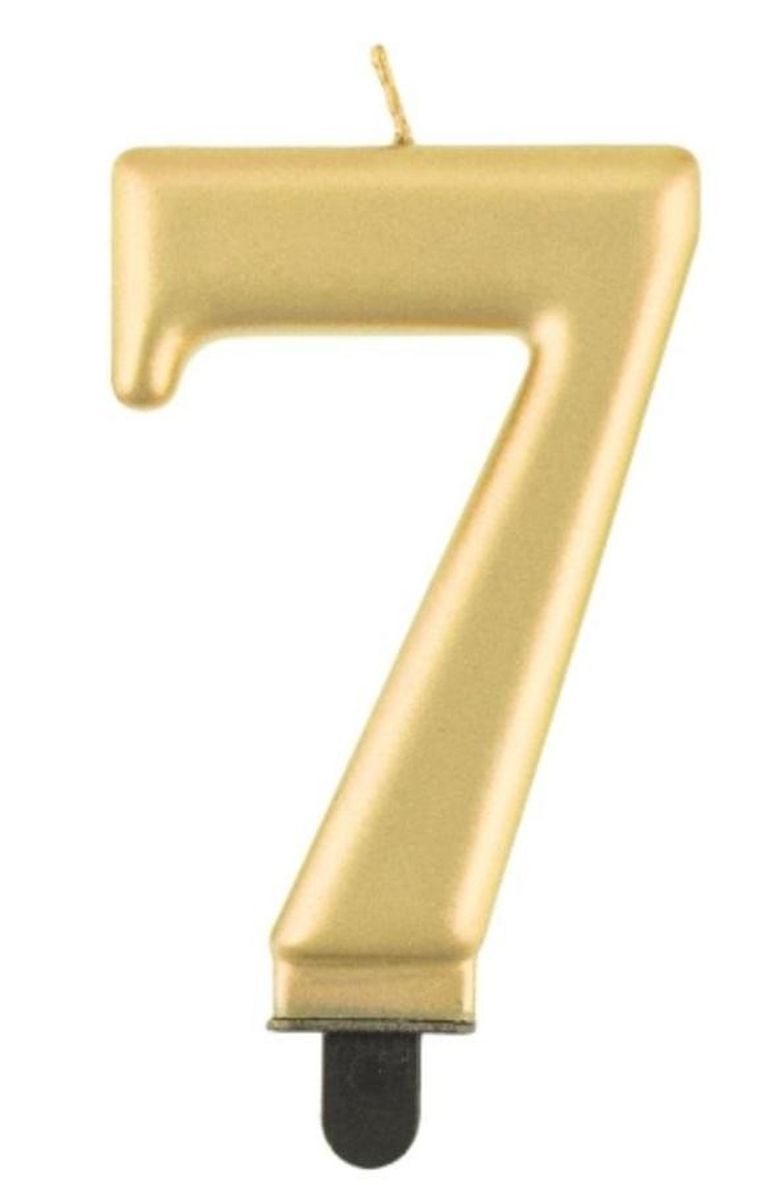 Godan, świeczka cyferka 7, Beauty&Charm metalik złota, 8 cm
