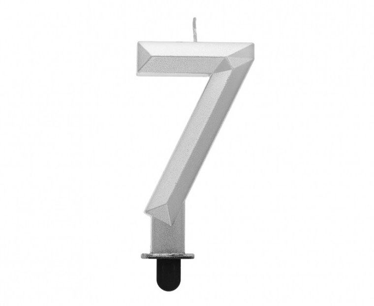 Godan, świeczka cyferka 7, Diament, metalik srebrny, 7,6 cm
