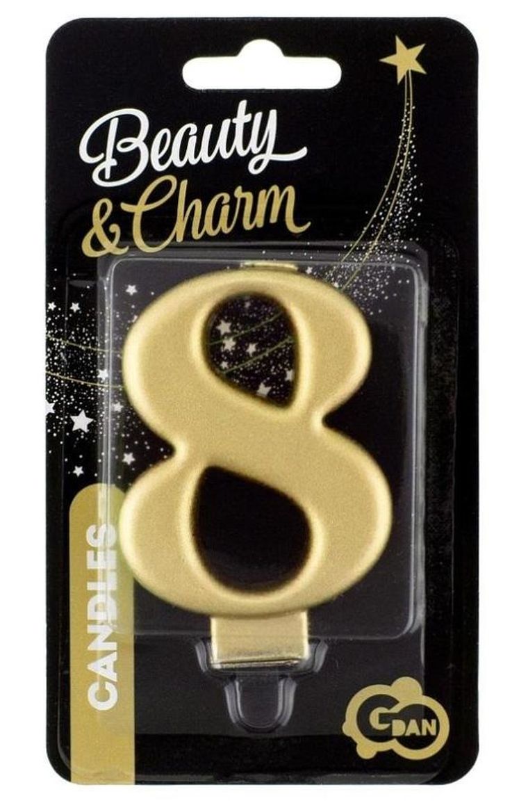 Godan, świeczka cyferka 8, Beauty&Charm metalik złota, 8 cm