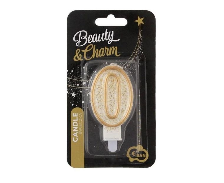 GoDan, świeczka cyfra 0, złoty kontur