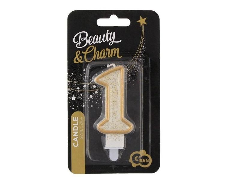 Godan, świeczka cyfra 1 urodziny, złoty kontur