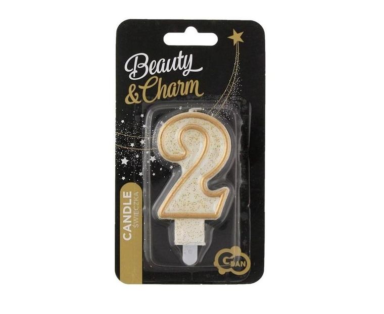 Godan, świeczka cyfra 2 urodziny, złoty kontur