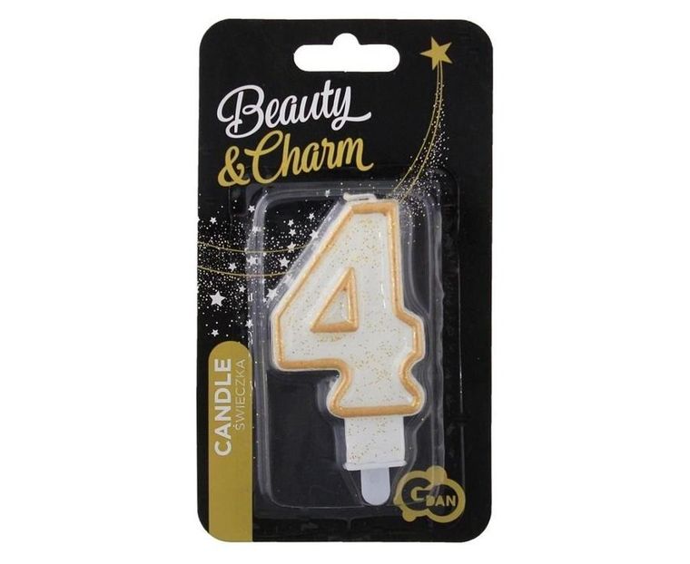 Godan, świeczka cyfra 4 urodziny, złoty kontur