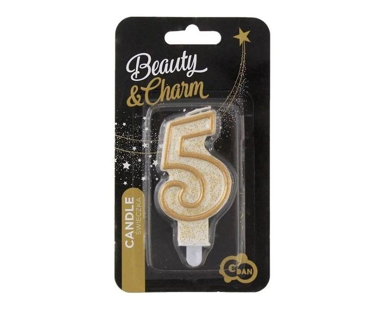 Godan, świeczka cyfra 5 urodziny, złoty kontur