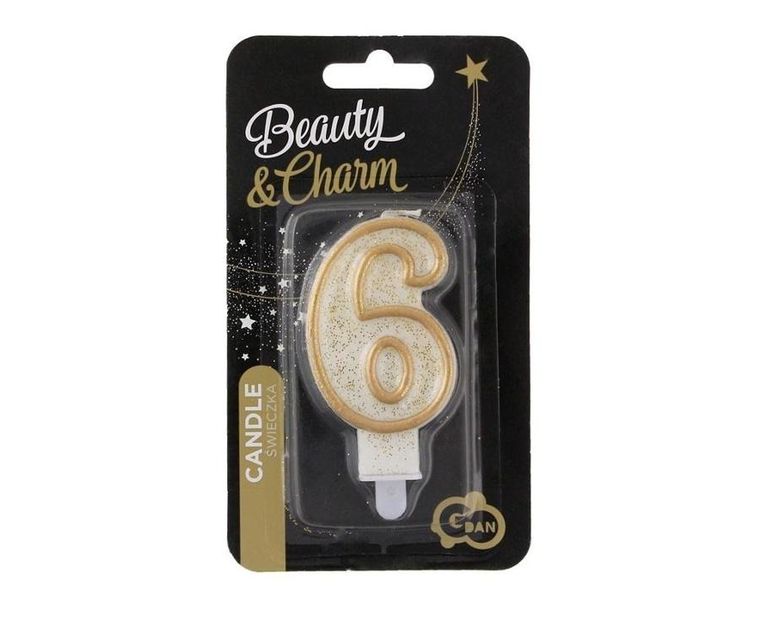 Godan, świeczka cyfra 6 urodziny, złoty kontur