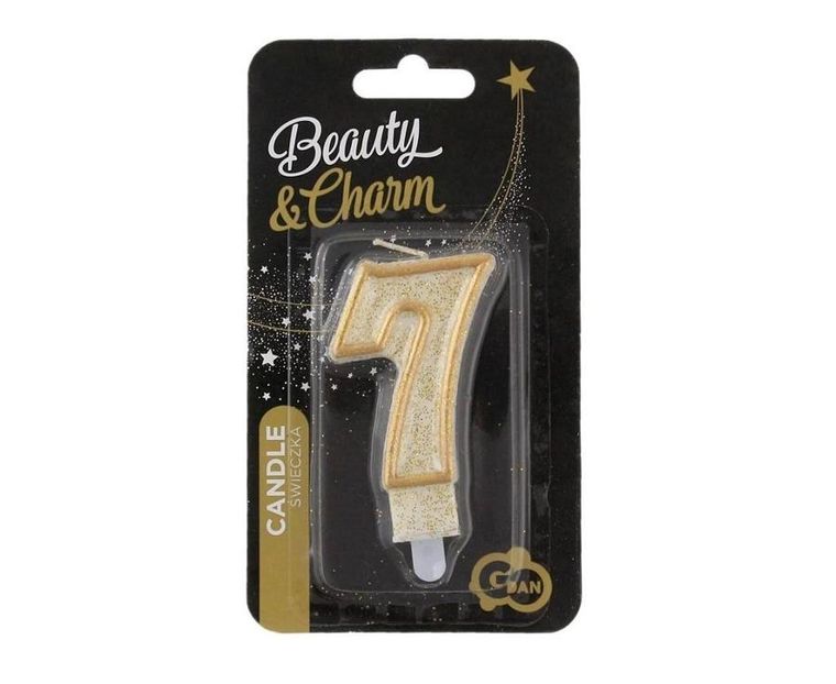 Godan, świeczka cyfra 7 Urodziny, Złoty Kontur