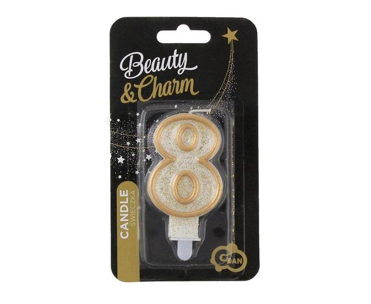 Godan, świeczka cyfra 8 urodziny, złoty kontur