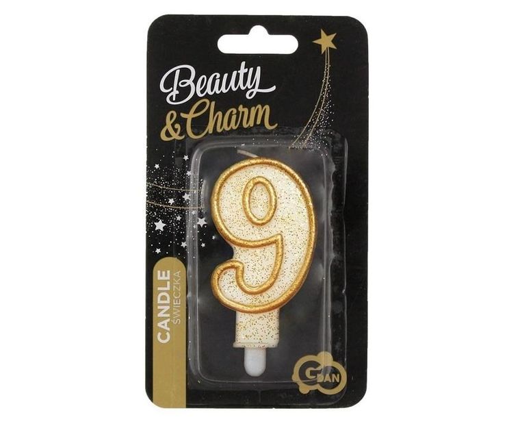 GoDan, świeczka cyfra 9, złoty kontur