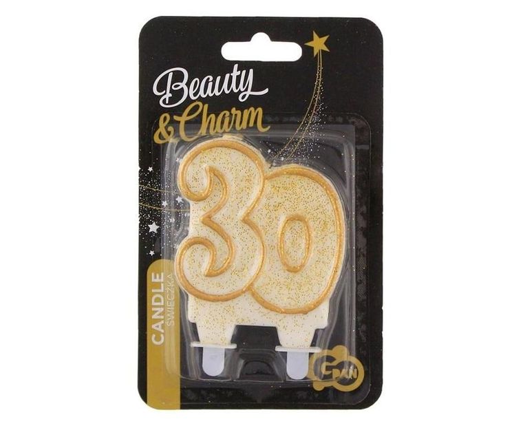 Godan, świeczka liczba, 30 urodziny, złoty kontur