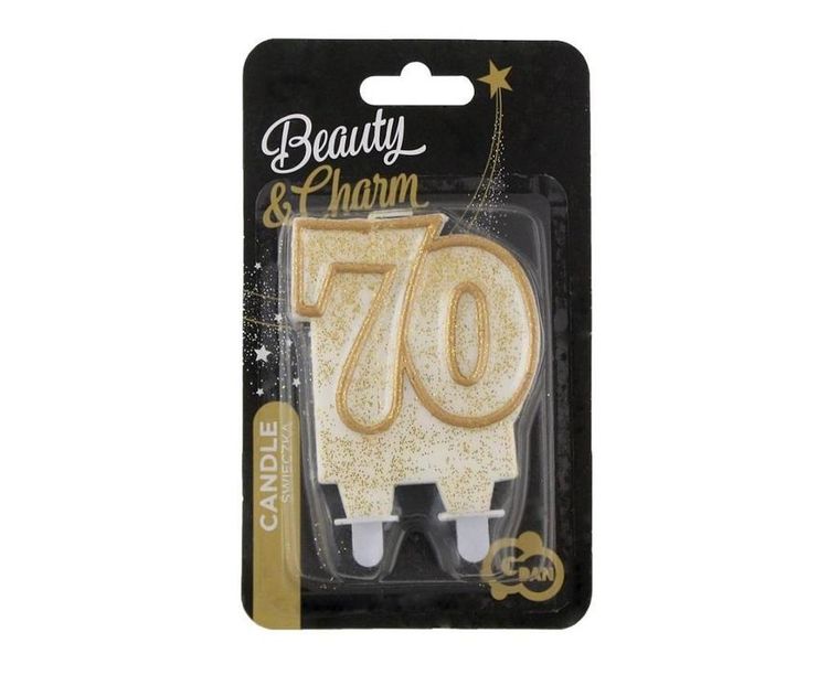 Godan, świeczka liczba, 70 urodziny, złoty kontur