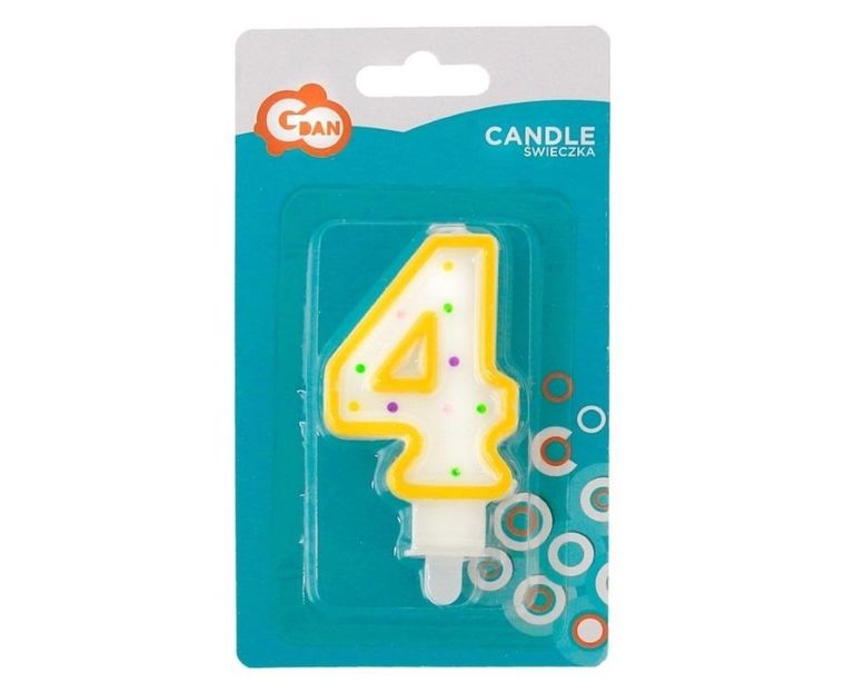 GoDan, świeczka urodzinowa, cyfra 4, z kropeczkami, 7.5 cm