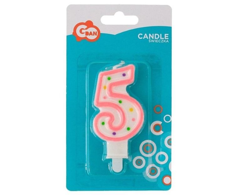 GoDan, świeczka urodzinowa, cyfra 5, z kropeczkami, 7.5 cm