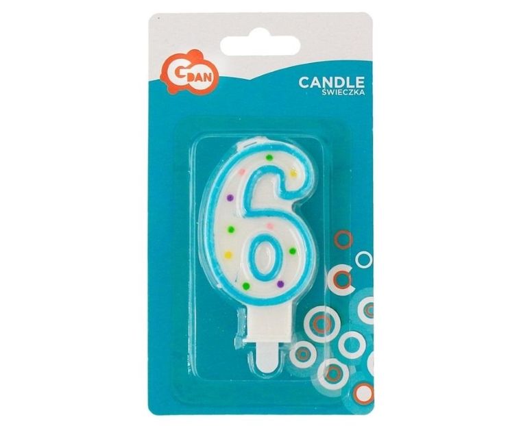 GoDan, świeczka urodzinowa, cyfra 6, z kropeczkami, 7.5 cm