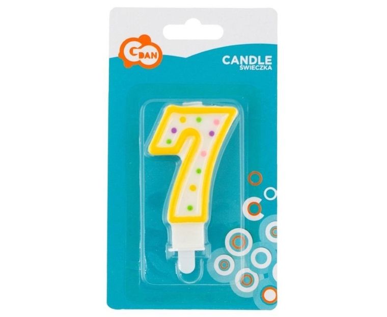 GoDan, świeczka urodzinowa, cyfra 7, z kropeczkami, 7.5 cm
