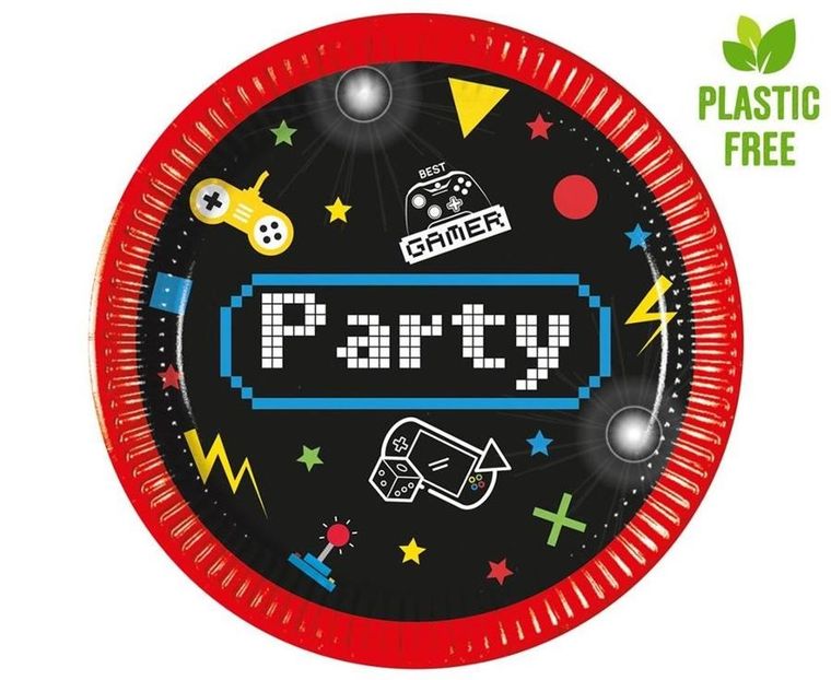 GoDan, talerzyki papierowe, Gaming Party, 20 cm, 8 szt. Plastic-free