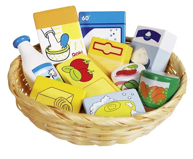 Goki, Koszyk z miniaturami produktów, zabawka drewniana