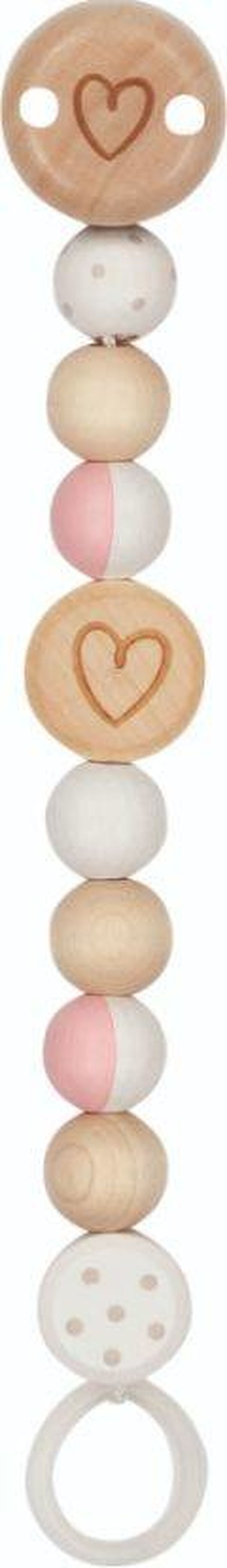 Goki, łańcuszek do smoczka, serduszko, biel i róż baby