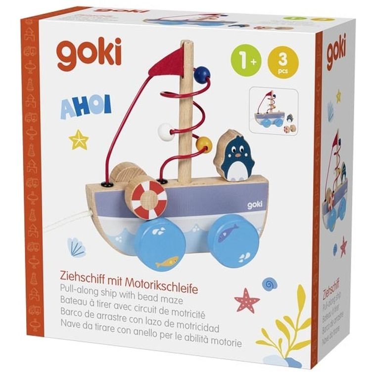 Goki, Statek Ahoy, zabawka do ciągnięcia z labiryntem koralikowym