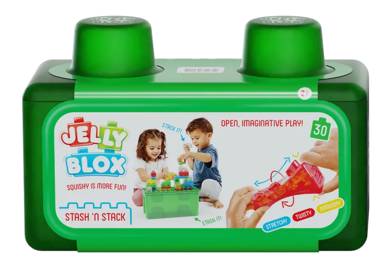 Goliath, Jelly Blox, Stash & Stack, elastyczne klocki z pudełkiem do przechowywania, 30 elementów