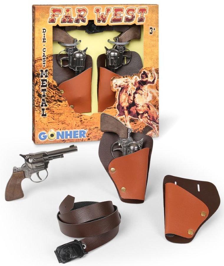 Gonher, 2 rewolwery kowbojskie z kaburą, metalowe, zestaw