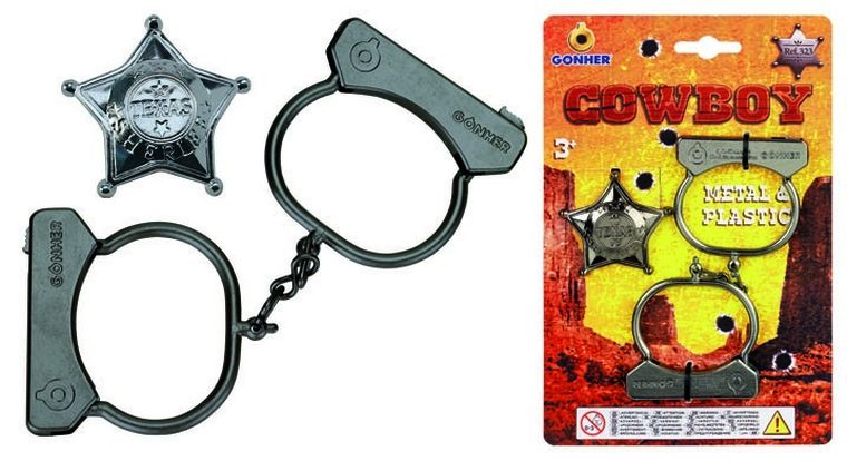 Gonher, kajdanki kowbojskie + odznaka, metalowe, zestaw