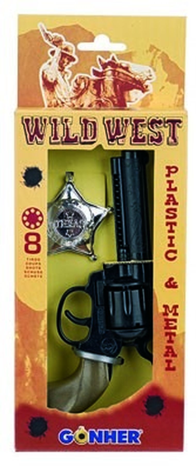Gonher, rewolwer + odznaka, zestaw kowbojski