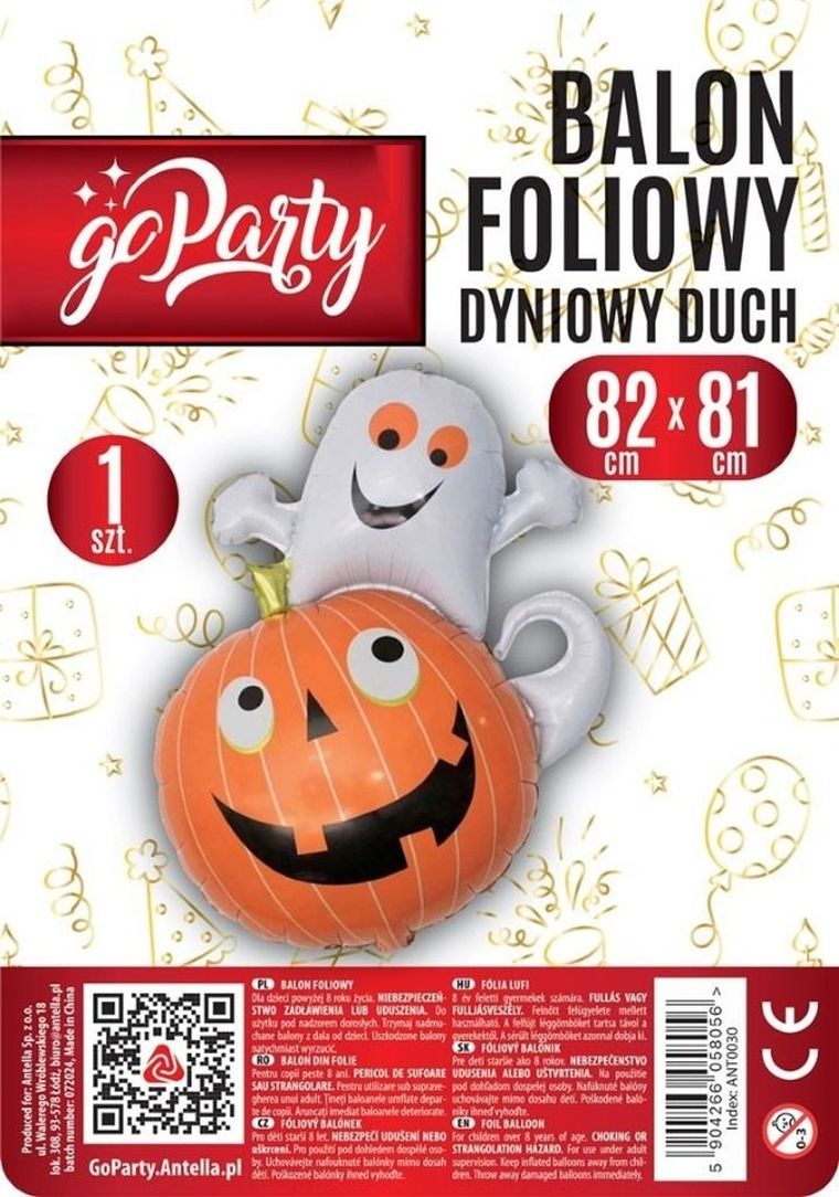 GoParty, balon foliowy, Dyniowy duch, 82-81 cm