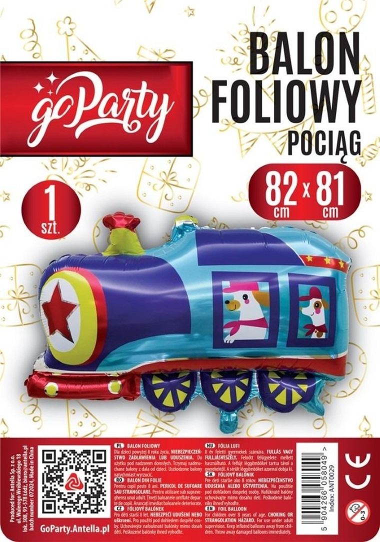 GoParty, balon foliowy, Pociąg, 82-81 cm