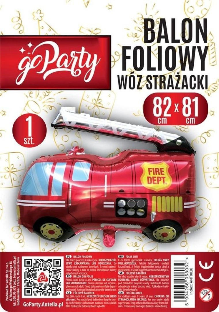 GoParty, balon foliowy, Wóz strażacki, 82-81 cm
