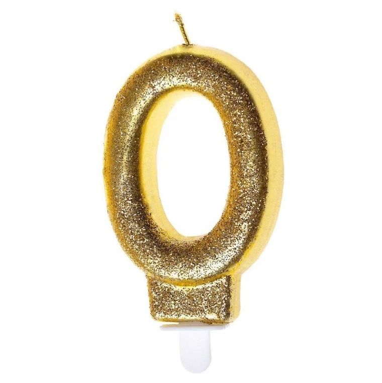 GoParty, świeczka urodzinowa, cyfra 0, złoty brokat