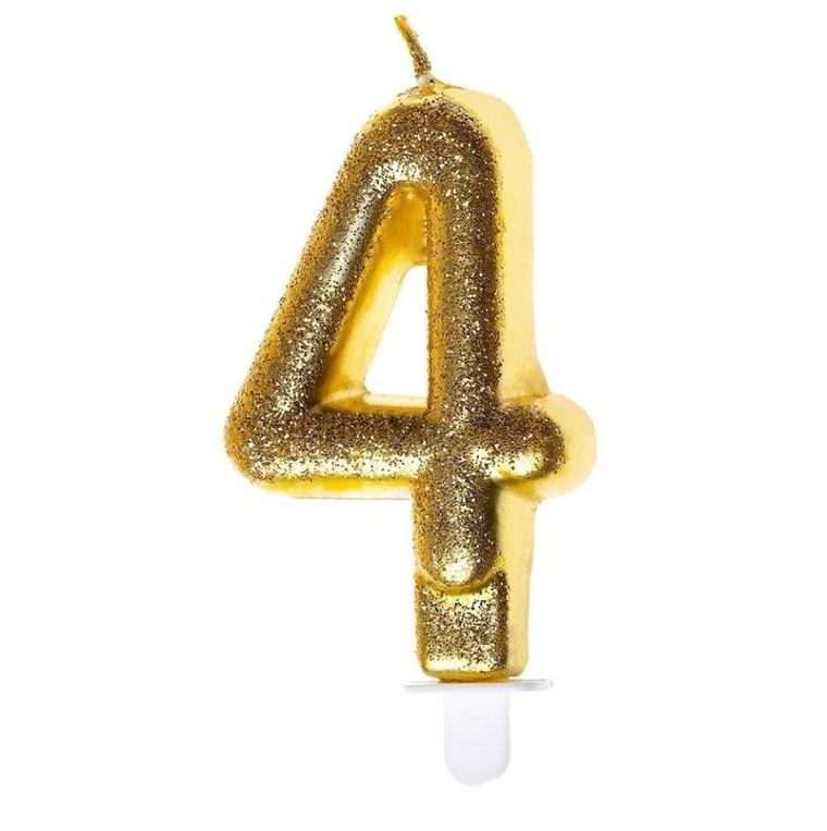 GoParty, świeczka urodzinowa, cyfra 4, złoty brokat